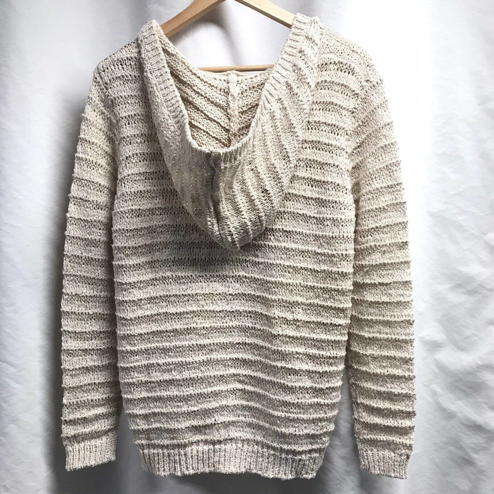 Neely Women Open Knit Pull-over Hoodie Sweater High Low Off White Size S